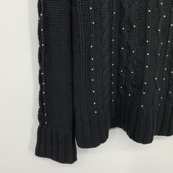 Philosophy Sweater Black Silver Beaded Mock Neck Pullover Tunic - Picture 4 of 9